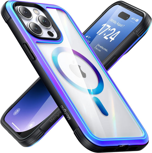 Meifigno Rainbow Series Mag Case for iPhone 15 Pro Max Case 6.7 inch - MagSafe Compatible - Aluminum Alloy Frame - MIL-GRD Drop Protection, Clear ...