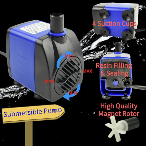 CHA-750 720L/H AC 110V 185GPH Submersible Pump 12W Quiet Water Pump 3.94ft High Head for Fish Tanks, Ponds, Aquariums, Tabletop Fountains, Hydropo...