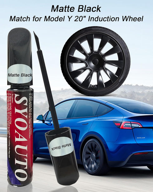 SYOAUTO Matte Black Rim Touch Up Paint For Tesla Model Y 20" Induction Wheel Touch Up Paint Rim Scratch Repair Wheel Paint Curb Rash Paint Pen(Mat...