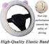 Cartoon Cute Fluffy Steering Wheel Cover for Women Girls,JXJKMMN Furry Ear Steering Wheel Cover Winter Warm Fuzzy Car Steering Wheel Cover Lovely ...