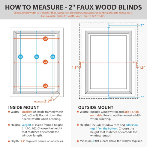 DEZ FURNISHINGS Cordless 2" Faux Wood Blind, 33" W x 64" H, Dark Oak...