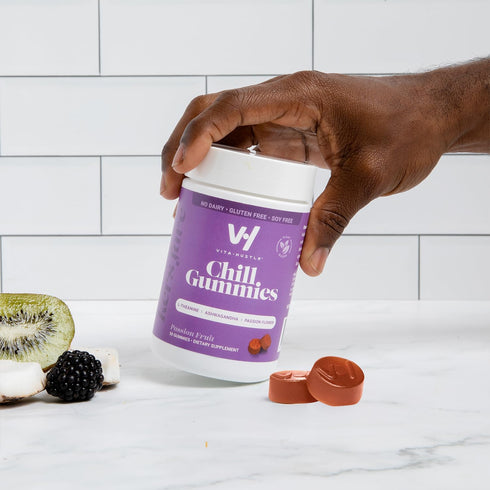 VitaHustle Chill Gummies for Stress Relief, 300 mg KSM 66 Ashwagandha, L-Theanine, Vegan, Mood Gummies, Balance Cortisol, Focus (Passion Fruit) 50...