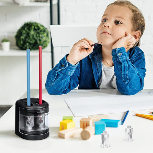 Eagle Electric Pencil Sharpener, Battery or USB Operated, Dual Holes, Dual Blades, fit for Pencils of Size 6-8mm and 9-12mm (Black)...
