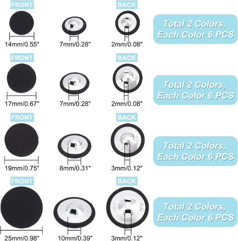PH PandaHall 48pcs 4 Size Flatback Fabric Covered Button Black White Fabric Metal Shank Buttons Craft Buttons for Suits Gowns Blouses Shirts DIY S...