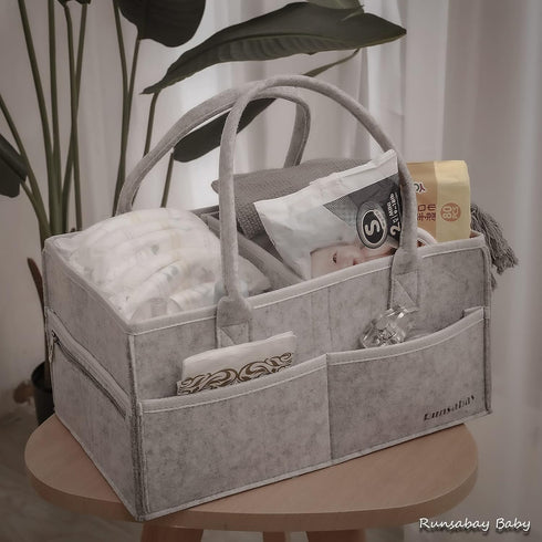 Runsabay. Nursery Basket-Baby Diaper Caddy Organizer for Changing Table-Portable Holder Tote Bag-Car Organizer with Removable Divider-Best Shower ...