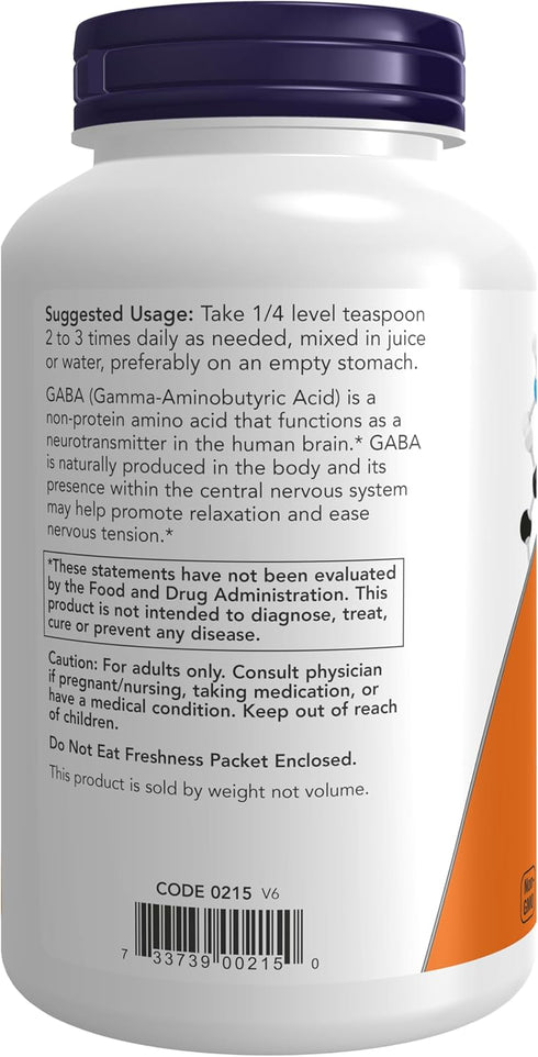 NOW Supplements, GABA (Gamma-Aminobutyric Acid) Powder, Neurotransmitter Support*, 6-Ounce...