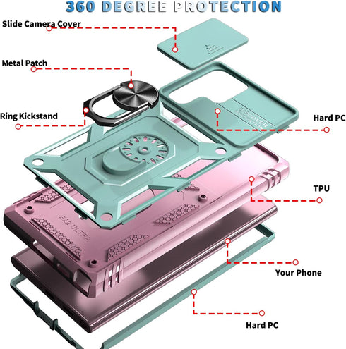 Case for Galaxy S22 Ultra, Shockproof Impact Resistant with Slide Lens Protective Cover Case for Samsung Galaxy S22 Ultra 4G/5G 6.8" (Pink Green)...