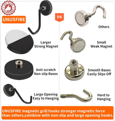 Smoker Grill Hooks 4 Pack Heavy Duty,Non-Slip Magnetic Grill Hooks for Grill Utensils,Strong Magnetic Hooks for Traeger Blackstone Pit Boss Camp C...