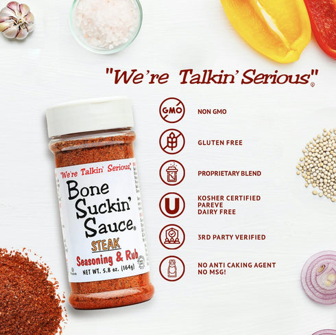 Bone Suckin' Steak Seasoning & Rub, 5.8 Oz - Grilling Rub, Dry Beef Rub, For Oven, Grilling & Pan Searing - Gluten-Free, Non-GMO, Sugar Free,Koshe...