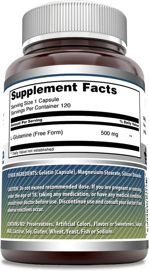 Amazing Formulas L-Glutamine 500mg 120 Capsules Supplement | Non-GMO | Gluten Free | Made in USA...