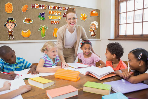 FLYAB 41PCS Thanksgiving Cutouts Classroom Decorations Fall Bulletin Board Decorations for Classroom Pumpkin Leaves Turkey Cutouts Fall Autumn Har...
