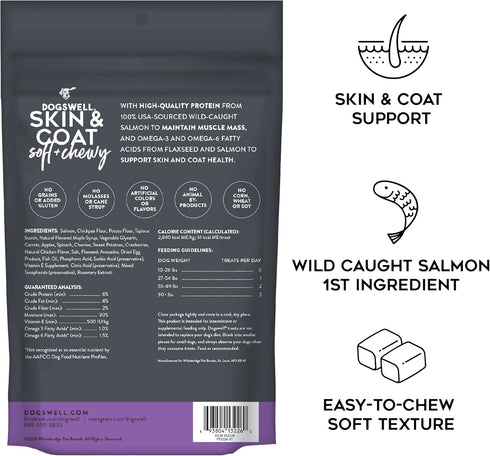 DOGSWELL Skin & Coat Soft & Chewy Dog Treats, Salmon, 14 oz. Pouch...