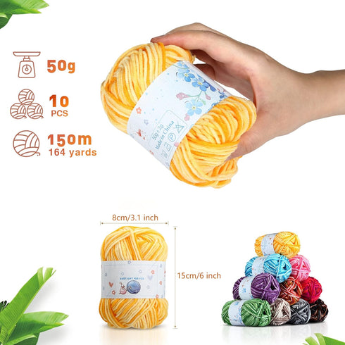 10x50g Multi Color Acrylic Yarn 50g 1750 yards Crochet Yarn Starter kit with Purple Bag for Knitting Crocheting Weaving Adult and Kid Craft Projec...