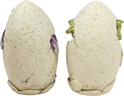 Ebros Metallic Colorful Medieval Fantasy Egg Hatchling Baby Dragon Wyrmling Twins Figurines Set of 2 Equipped with LED Night Lights Dungeons and D...