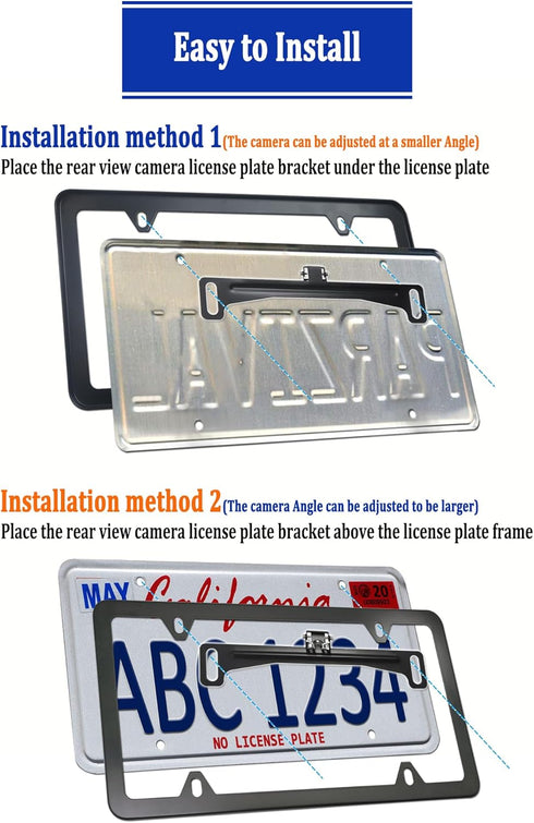 Aootf Universal Car Rear View Camera License Plate Bracket Kit, Black License Plate Frame and Backup Camera Holder, Dash Cam Mirror Camera Mount K...
