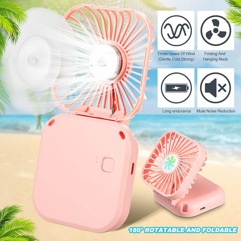 Hortsun 3Pack Necklace Fan Portable Neck Hanging Fan Mini Fan Handheld Fan for Cooling Small Personal Hands Free Fan USB Rechargeable Battery 3 Sp...