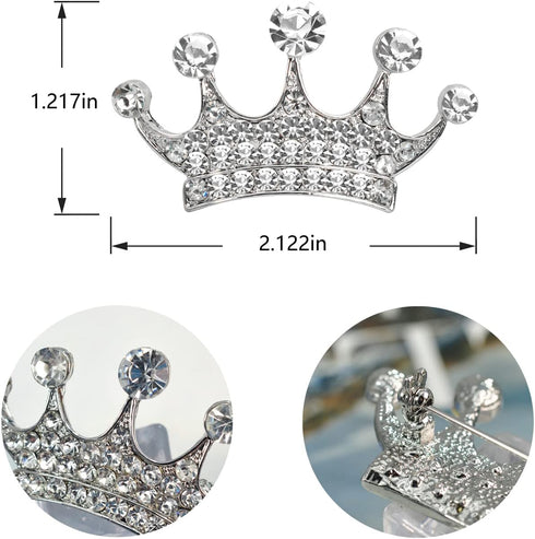 Gyn&Joy Shine Silvery Tone Clear Crystal Rhinestones Queen Princess Crown Pin Brooch...