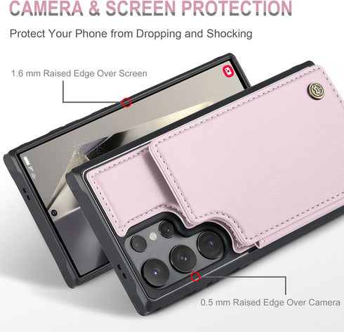 for Samsung Galaxy S24 Ultra Case with Card Holder, for Samsung S24 Ultra Wallet Case for Women Men with RFID Blocking, Durable Kickstand Shockpro...