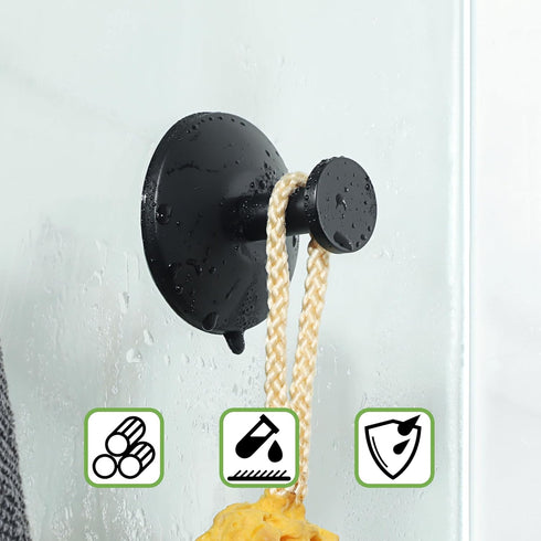 SAYAYO Suction Cup Hooks for Shower, Matte Black Suction Towel Hook for Glass Window, SUS 304 Stainless Steel Bathroom Hooks for Glass Door, Mirro...