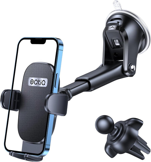 OQTIQ 3-in-1 Car Phone Mount – Dashboard, Windshield & Air Vent Holder with Strong Suction Cup, Adjustable Arm, 360° Rotation – Compatible with iP...