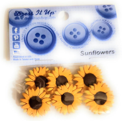 The Flowers Collection by Dress it Up Buttons and Embellishments - 6 Pieces - Sunflowers, Yellow...