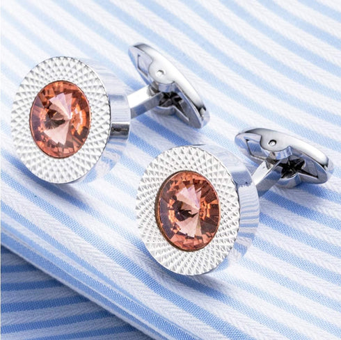 Round Tangerine Crystal Cufflinks Orange Crystal Gem stone Cuff links YW09T...
