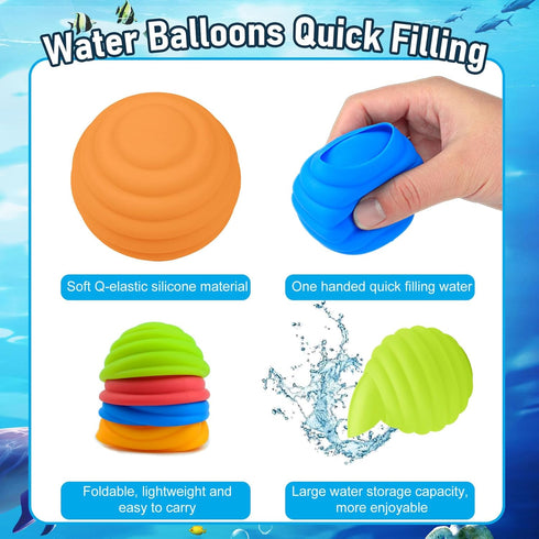 Feilifan Reusable Water Balloons 18 Pack, Single-handed Self-Sealing Quick Fill, Bee Nest Splash Balls with Mesh Storage Bag, for Pool Kid Teen Ou...