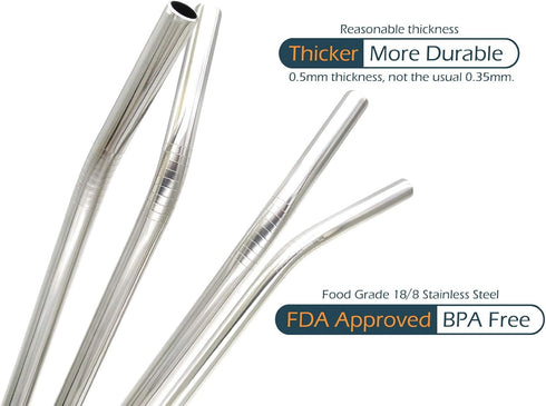 GFDesign Big Drinking Straws Reusable 12 Inches Extra Long 9mm Extra Wide SUS 304 Food-Grade 18/8 Stainless Steel - Set of 4 with 2 Cleaning Brush...