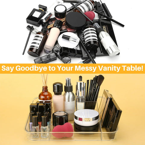 SUNFICON Makeup Tray Organizer Cosmetic Display Case Office Stationery Storage Holder Countertop Storage Unit Makeup Box for Bathroom Drawers,Vani...