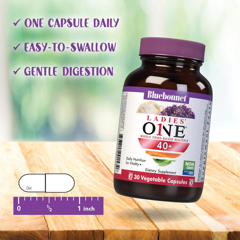 Bluebonnet Nutrition Ladies’ ONE 40+ Whole Food-Bed Multiple, Women Multivitamin for Women 40+, Soy-Free, Non-GMO, Gluten Free, 30 Vegetable Capsu...