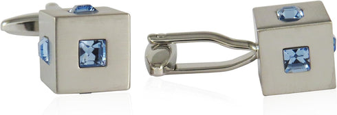 Blue Crystal Cufflinks with Presentation Gift Box 3d Cuff Links for Wedding Groomsmen Ushers...