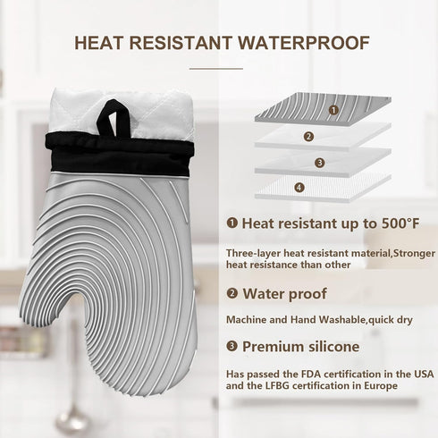Silicone Oven Mitts - Oven Mitts Heat Resistant 500F 13.6 in Soft Lining Waterproof Grippy Design Flexible BPA-Free Oven Gloves - Oven Mits for Co...