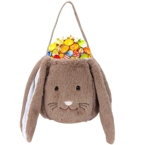 Plush Easter Bunny Basket for Kids Boys Girls Easter Buckets with Long Plush Ear Personalized Egg Hunting Bags,Bunny Kids Easter Tote Bags for Eas...