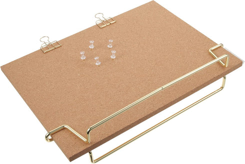 TOYANDONA Cork Board Bulletin Board with Metal Stand, Wooden Pin Notice Message Pin Board Desktop Memo Board for Home Office (Golden Base)...