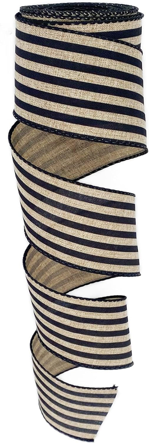 Burlap Ribbon Wired,2 1/2”x10 Yard,Black Stripe Rustic Ribbon for Easter, Christmas, Wreath, Spring, Summer, Wedding, Baby Shower, Birthday...