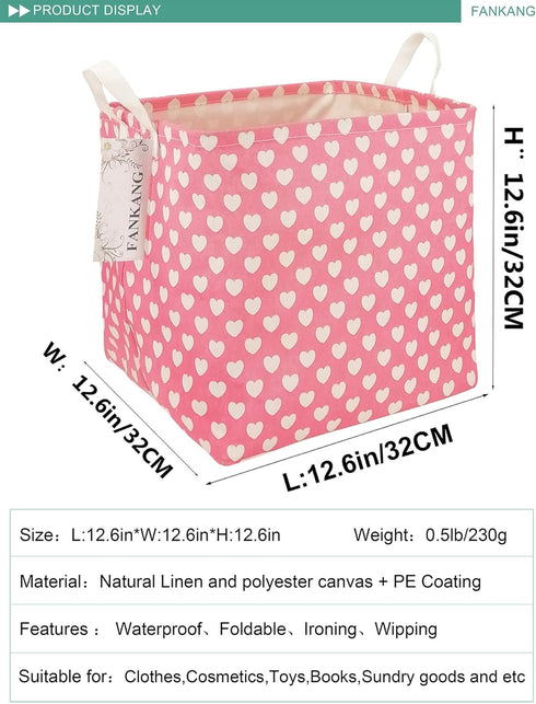 FANKANG Square Nursery Hamper Storage Bins Canvas Laundry Basket Foldable with Waterproof PE Coating Storage Baskets Gift Baskets for Children, Of...