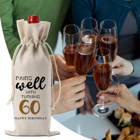 60th Birthday Gifts for Women Men, Cool Gifts for 60 Year Old Woman Grandparents Wine Gift Bag, Wine Accessories Gifts Anniversary 60th Birthday D...