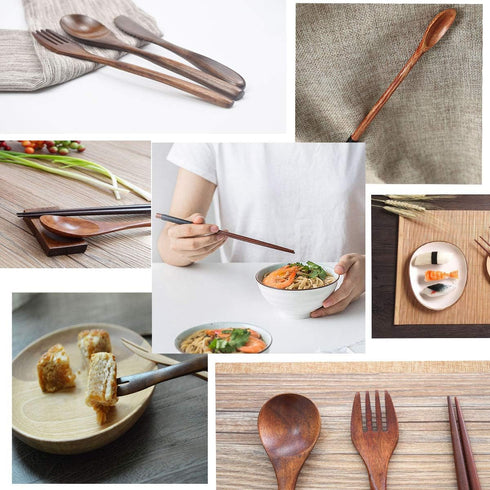 bamboo Utensils for Eating Reusable wooden travel flatware set with Case 9 Pcs durable wooden cutlery wooden spoons forks and chopsticks Wood Flat...