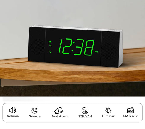 iTOMA Bedside Alarm Clock Radio with Bluetooth Speaker, Dimmable Jade Green LED Display, FM Radio with Sleep Timer, Dual Alarm with ON/OFF Push-bu...