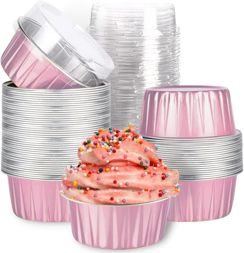 Mini Aluminum Foil Cupcake Baking Cups with Lids (40pcs, 5oz) Round Cupcake Foil Liners Tart Pie Tin Pan Holder - Disposable Mini Cake Containers ...