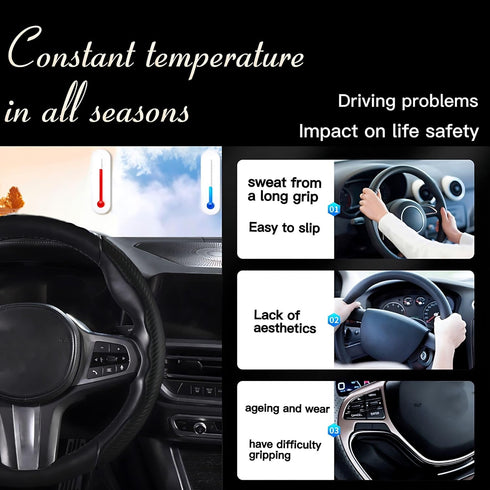 Generic Car Steering Wheel Cover Matte Carbon Fiber 2-3pcs, Steering Wheel Wrap Set Non-Slip Protector Interior Decoration 14.5"" to 16"" Steering...