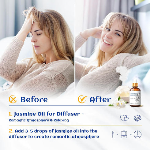 HIQILI 1 Fl Oz Jasmine Essential Oil, 100% Pure Natural for Diffuser, Hair, Skin, Perfume Making - 30ml...