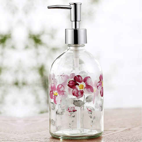 17oz Flower Glass Soap Dispenser Bottle with Plastic Pump...