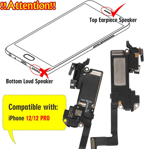 Earpiece Speaker for iPhone 12 Ear Speaker Replacement for iPhone 12 Pro Speaker Replacement Light Proximity Sensor Flex Cable Earphone Speaker As...