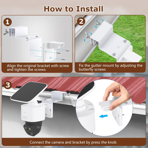 Gutter Mount Bracket Compatible with Eufy Security SoloCam S340, Solar Security Camera, Rust-Proof Bracket with Extended Arms Design, Protect Cam ...