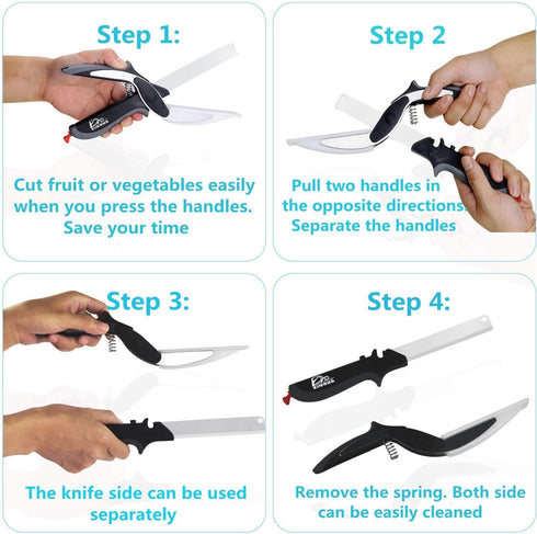 Kitchen Food Cutter Chopper Clever Kitchen Knife with Cutting Board, Clever Multipurpose Food Scissors Stainless Steel Vegetable Slicer Fruit Cutt...