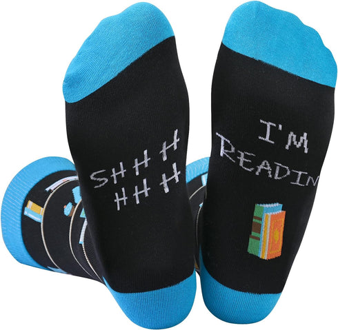 P Women's Funny Crazy Book Lovers Gifts Readers Nerd Reading Students Socks, Reading Gifts for Women Men Boy Girl, Medium...