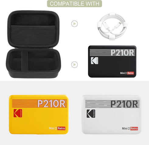 Hard Carrying Case for KODAK Mini 2 Retro 4PASS Portable Photo Printer, Instant Printer Travel Storage Holder with Mesh Pocket for USB Cable and O...