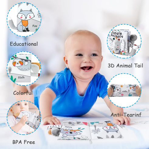 Vicloon Cloth Books, 3D Touch Feel High Contrast Cloth Book, Baby Books Toys for Baby 0-12 Months, Soft Baby Books Touch and Feel Crinkle for Infa...