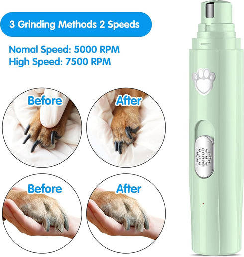 Dog Nail Grinder, 2-Speed Rechargeable Dog Nail Trimmers for Large Medium & Small Dogs, Upgrade Professional Electric Pet Paws Grooming, Quiet Pup...